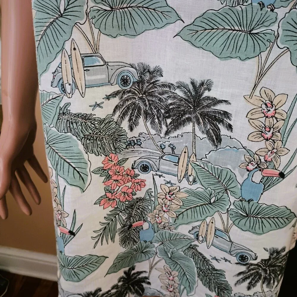 Artisan NY Floral Linen A-line Dress S Tropical Island Side Pockets Sleeveless